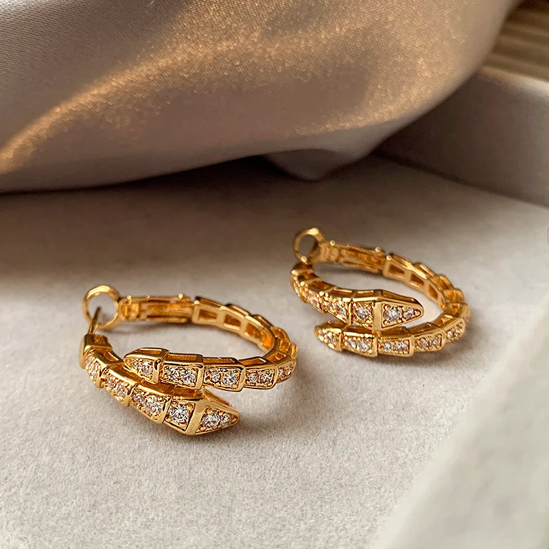 Classic Snake Shaped Micro Set Zircon Drop Earrings