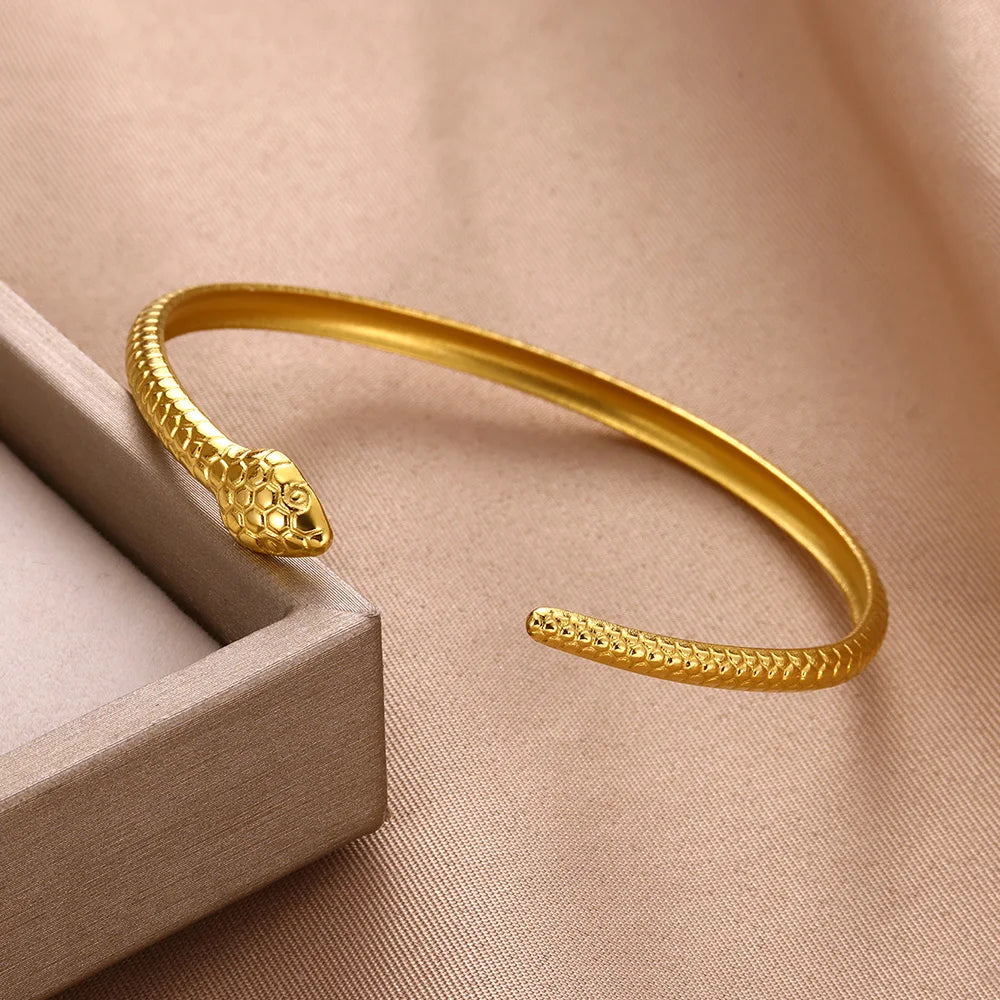 Stainless Steel Classic Snake Open Bangle