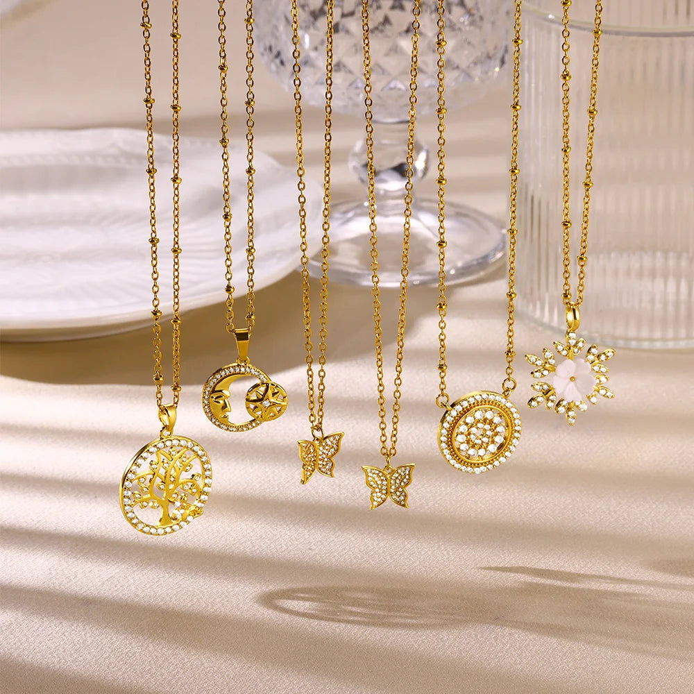 Zircon Moon Star Pendant Necklaces