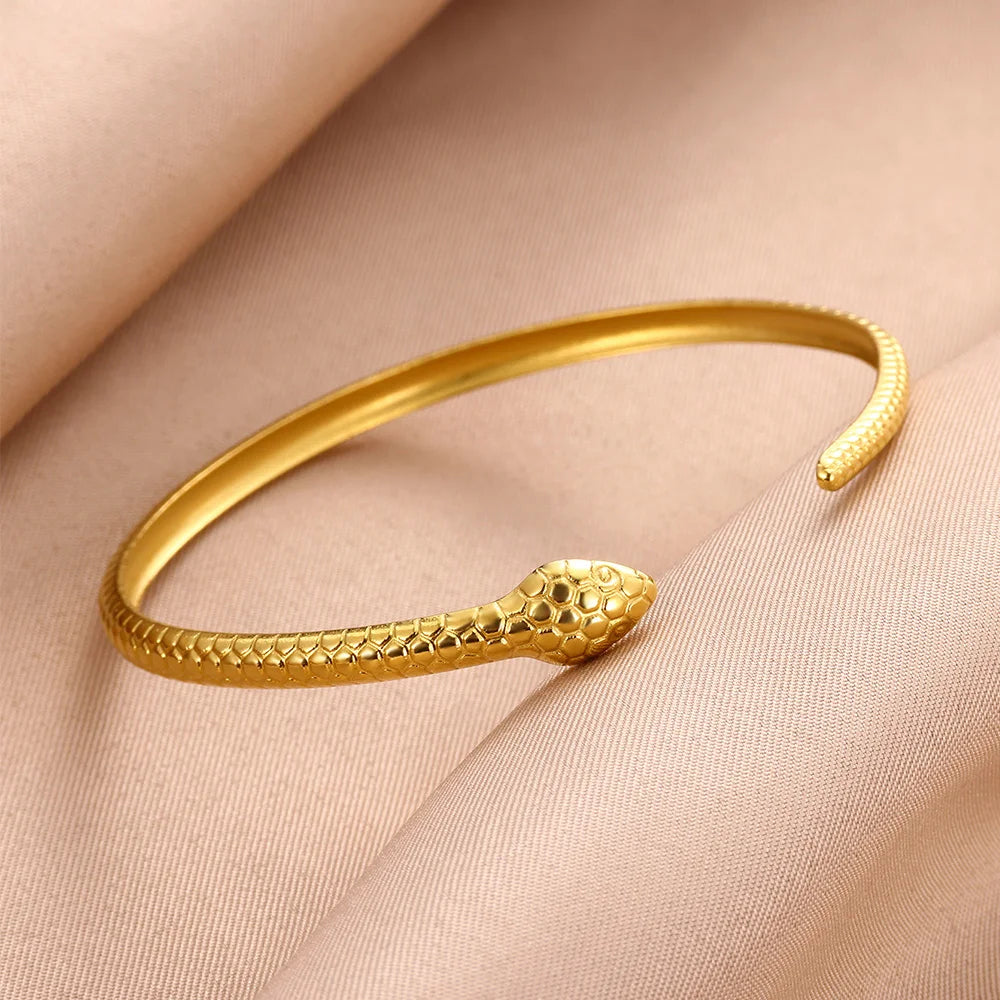 Stainless Steel Classic Snake Open Bangle