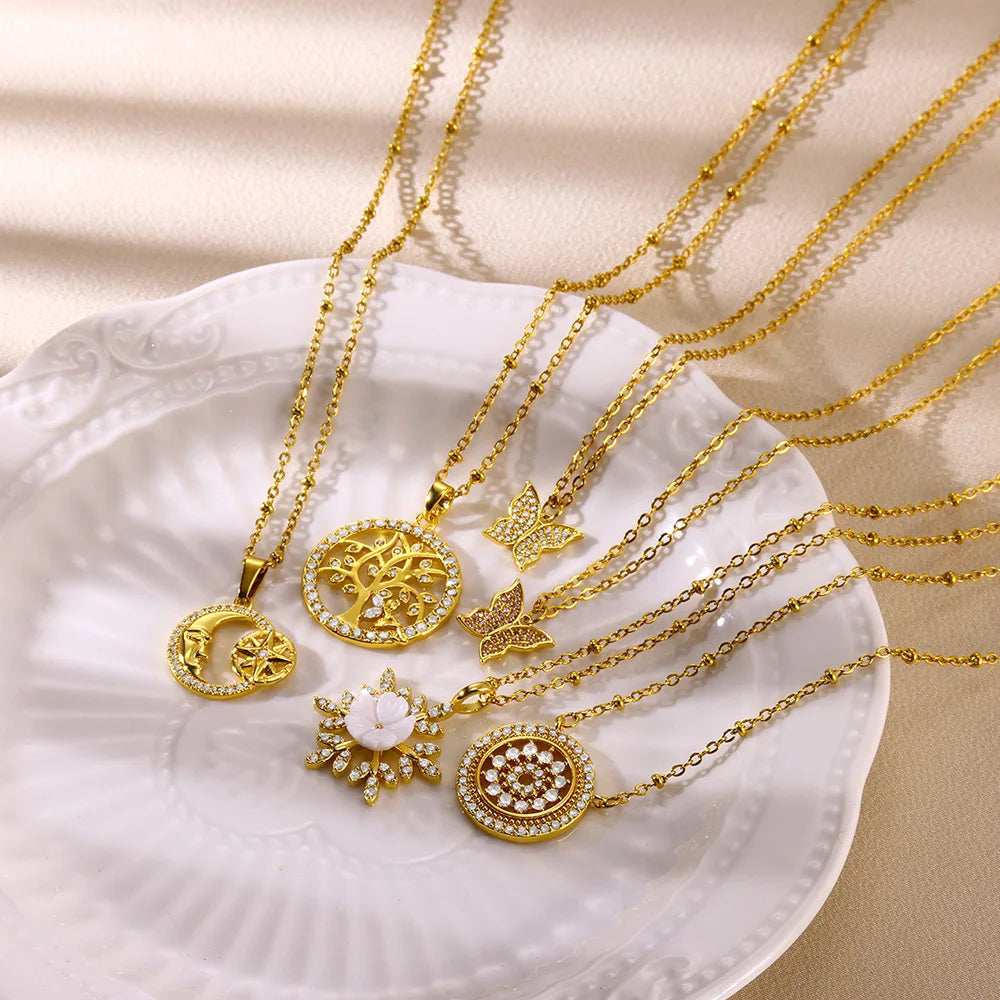 Zircon Moon Star Pendant Necklaces