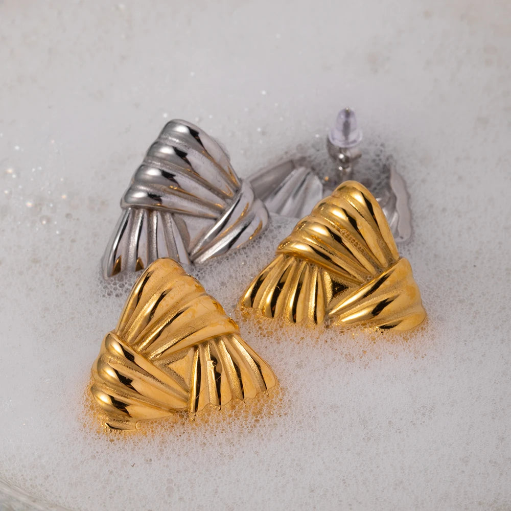 Geometric Texture Triangle Metal Earrings