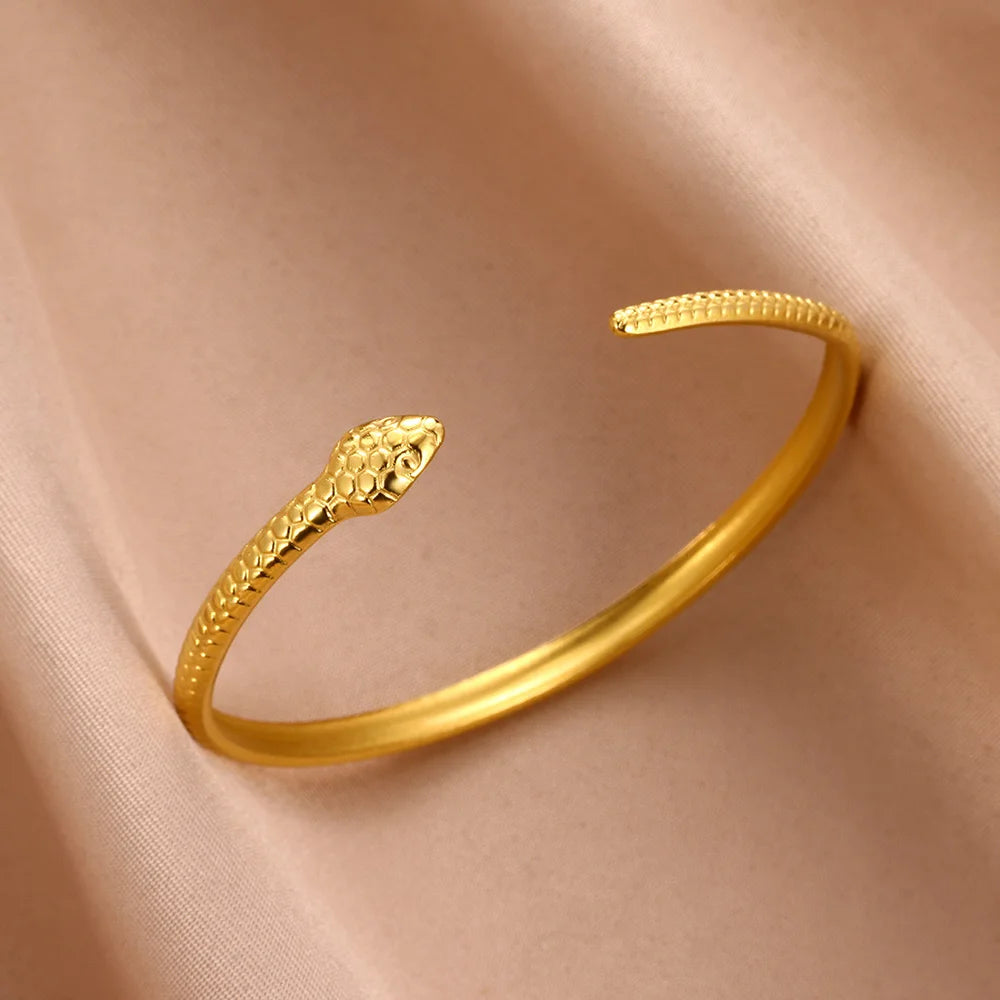 Stainless Steel Classic Snake Open Bangle