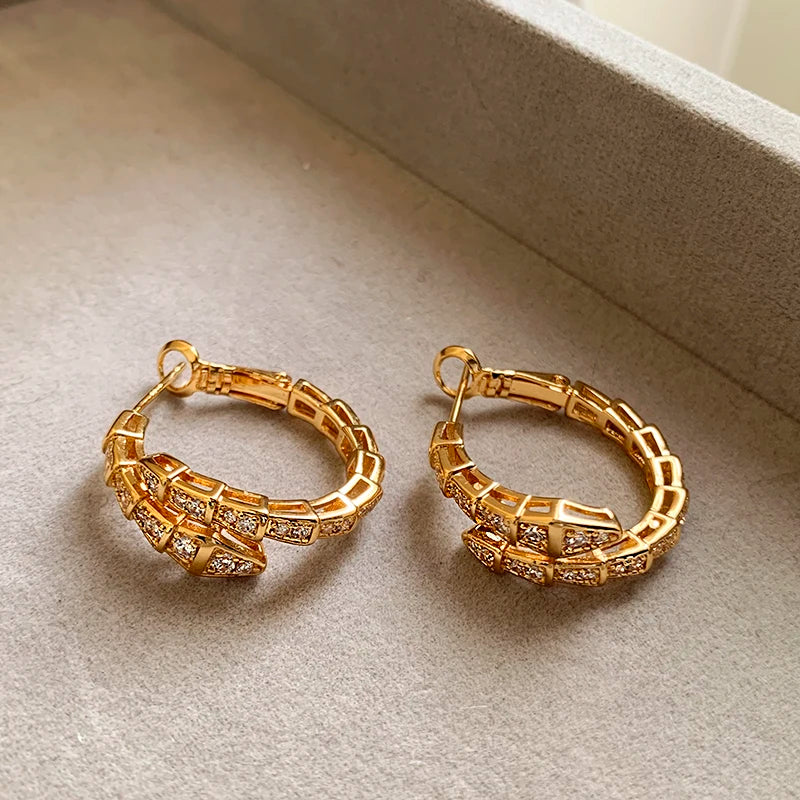 Classic Snake Shaped Micro Set Zircon Drop Earrings